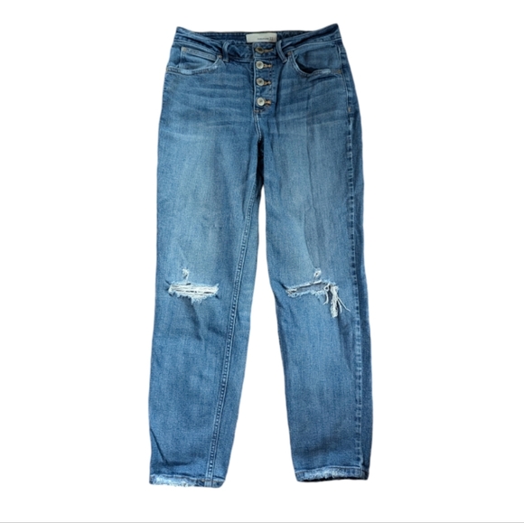 Maurices Distressed Knee Button Fly Denim Straight Leg Jean Size Women's 27 - Picture 1 of 8